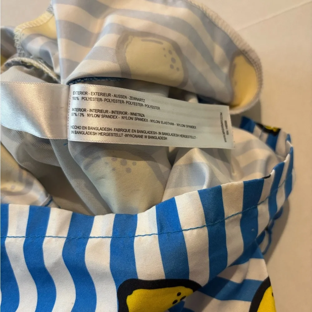 Men's Mr.‎ Swim blue white stripe Lemons swim suit. SZ L. Lined drawstring beach